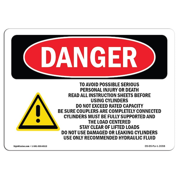 OSHA Sign, To Avoid Possible Serious Personal, 18in X 12in Plastic, 12" W, 18" L, Landscap